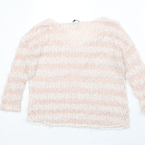 H&M Womens Pink Scoop Neck Striped Polyester Pullover Jumper Size S