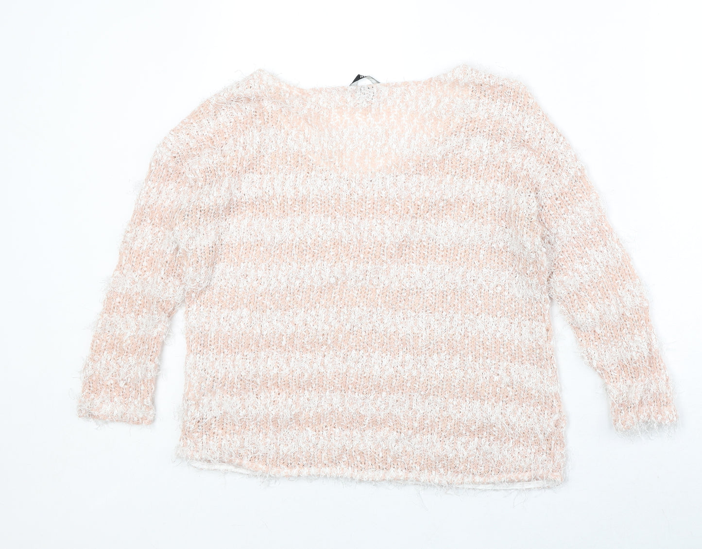 H&M Womens Pink Scoop Neck Striped Polyester Pullover Jumper Size S
