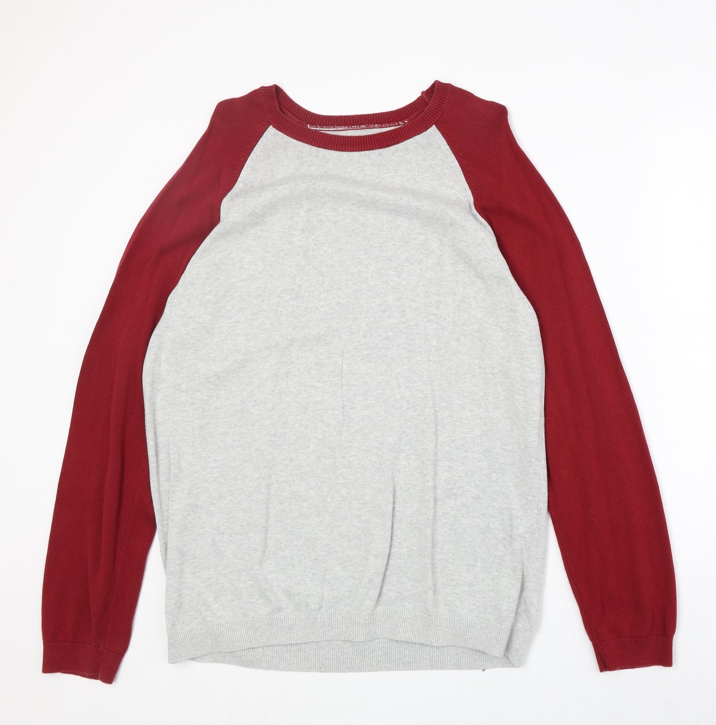 Topman Mens Grey Round Neck Cotton Pullover Jumper Size L Long Sleeve