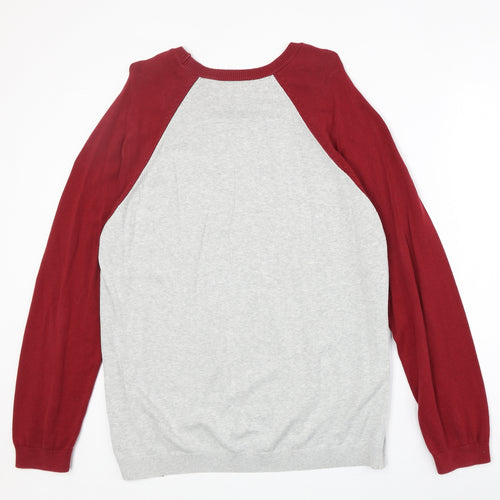 Topman Mens Grey Round Neck Cotton Pullover Jumper Size L Long Sleeve