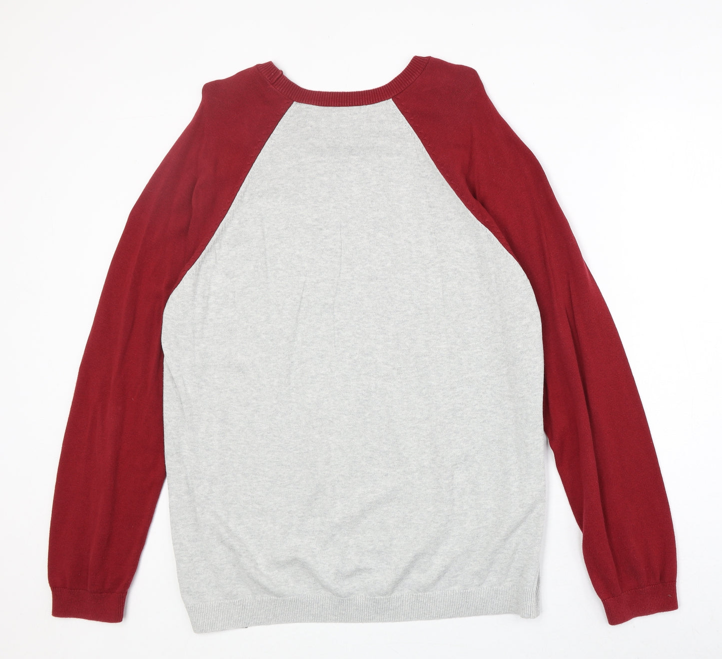 Topman Mens Grey Round Neck Cotton Pullover Jumper Size L Long Sleeve