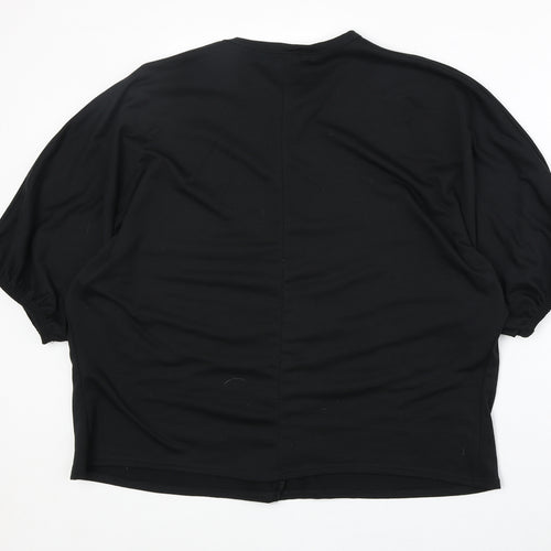 Boohoo Womens Black Polyester Basic T-Shirt Size 12 Round Neck - Tie Sleeve Detail