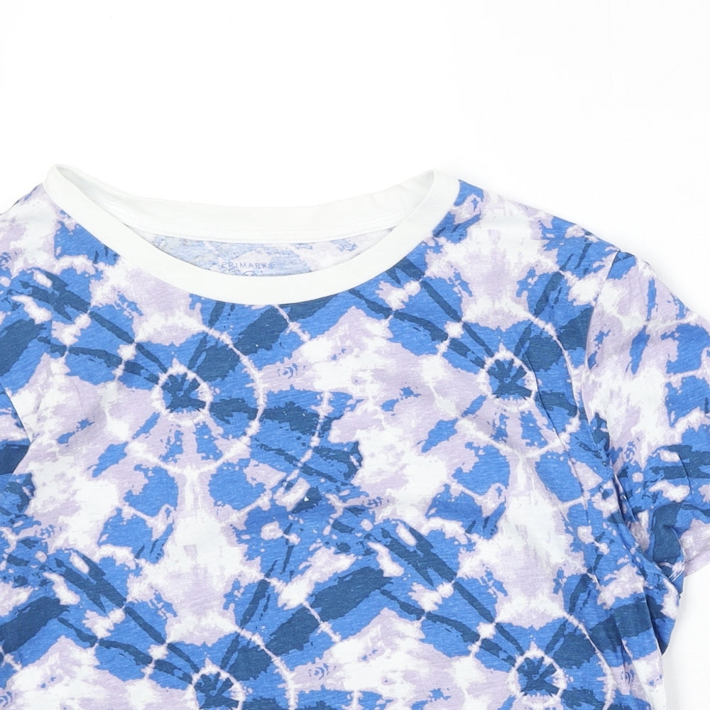 Primark Womens Multicoloured Geometric 100% Cotton Basic T-Shirt Size M Boat Neck