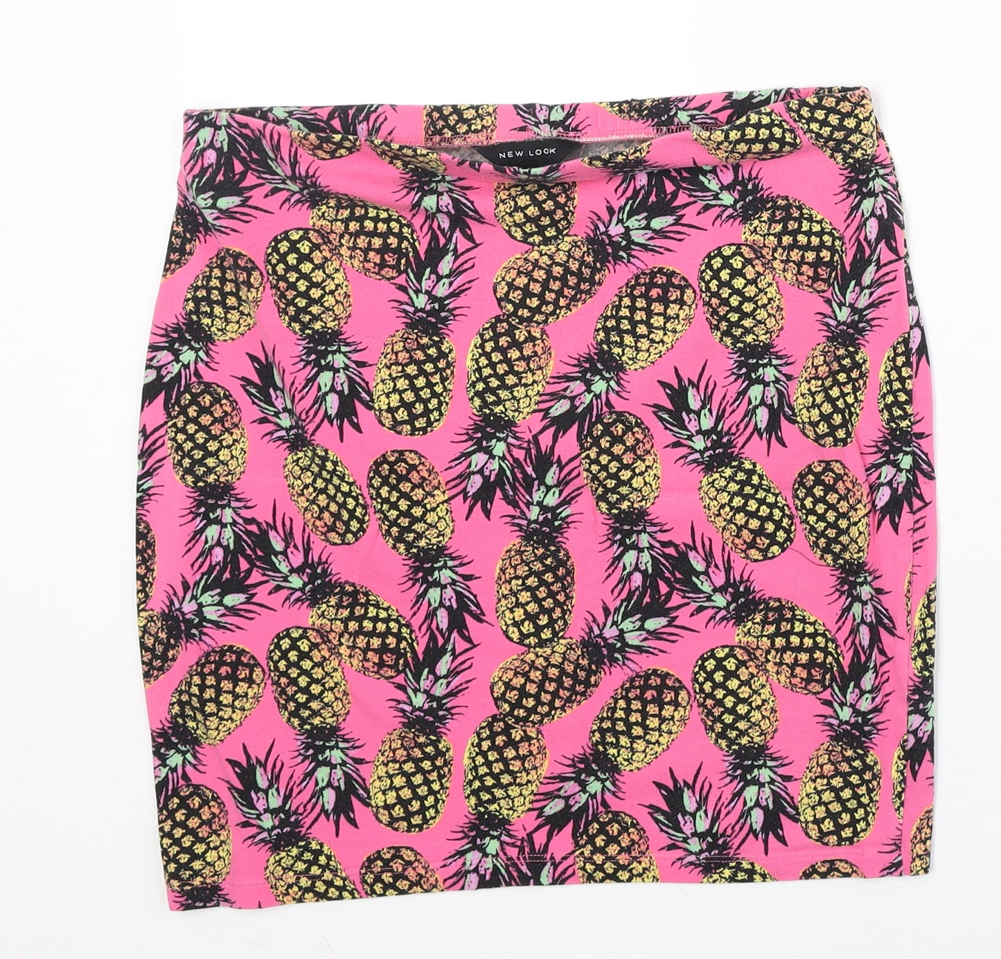 New Look Womens Pink Geometric Cotton Bandage Skirt Size 14 - Pineapple Pattern