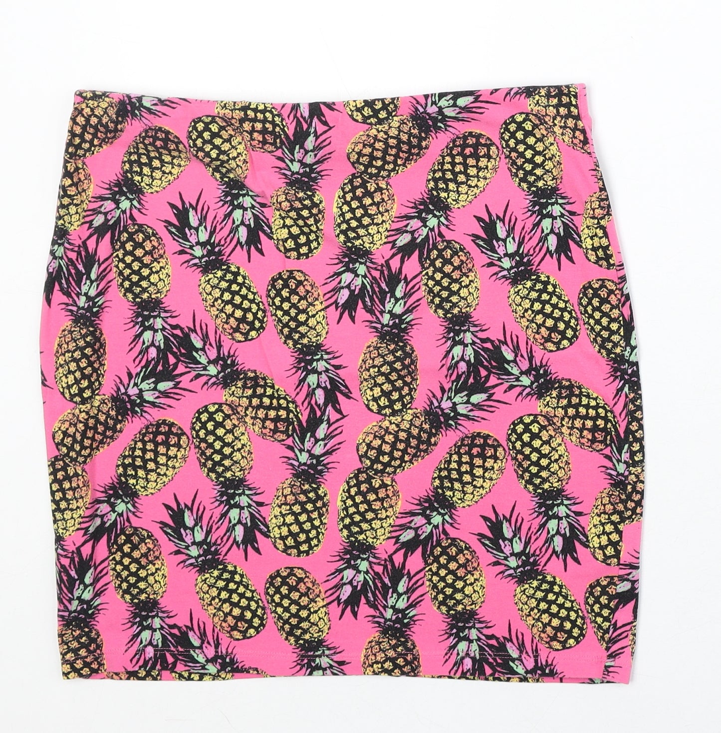 New Look Womens Pink Geometric Cotton Bandage Skirt Size 14 - Pineapple Pattern