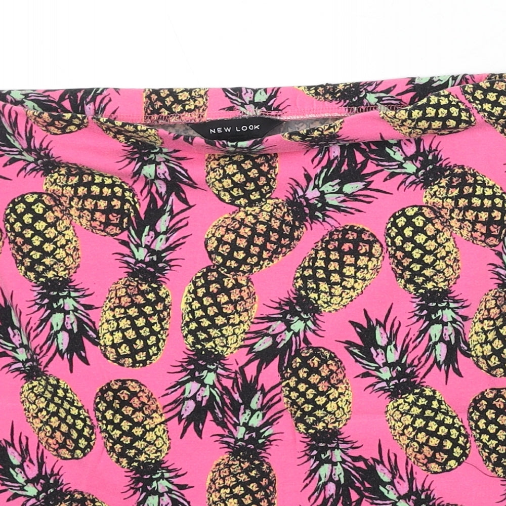 New Look Womens Pink Geometric Cotton Bandage Skirt Size 14 - Pineapple Pattern