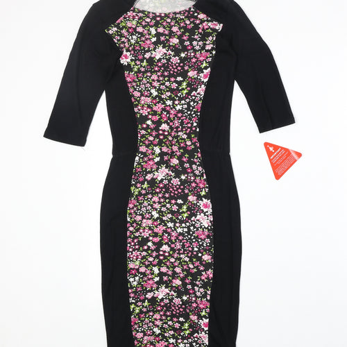 Club L Womens Black Floral Viscose Bodycon Size 8 Round Neck Pullover