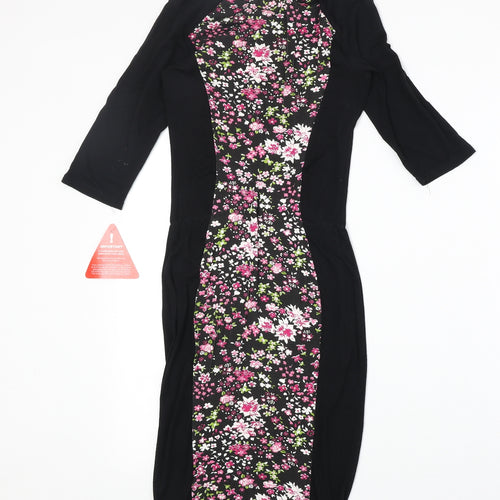 Club L Womens Black Floral Viscose Bodycon Size 8 Round Neck Pullover