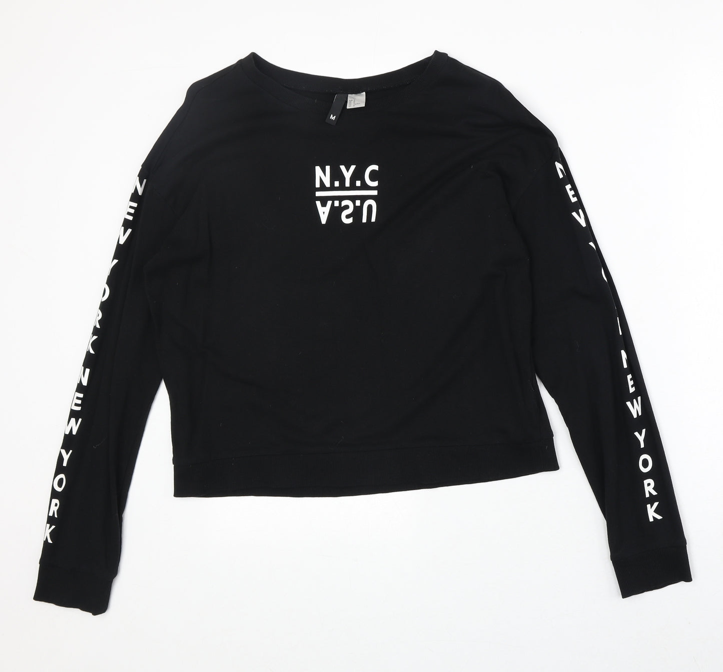 H&M Womens Black 100% Cotton Pullover Sweatshirt Size M Pullover - N.Y.C U.S.A