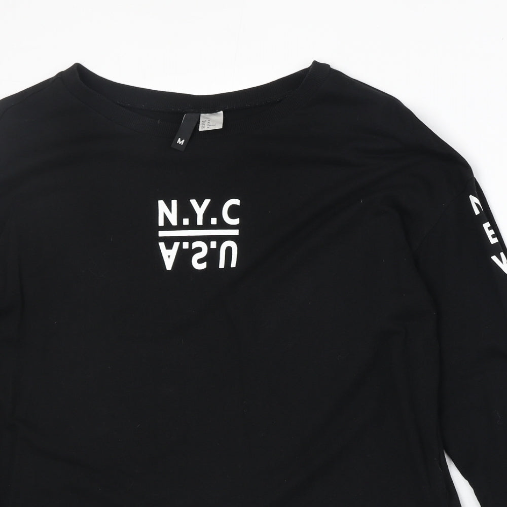 H&M Womens Black 100% Cotton Pullover Sweatshirt Size M Pullover - N.Y.C U.S.A