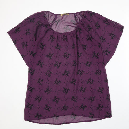 George Womens Purple Geometric Polyester Basic Blouse Size 12 Boat Neck