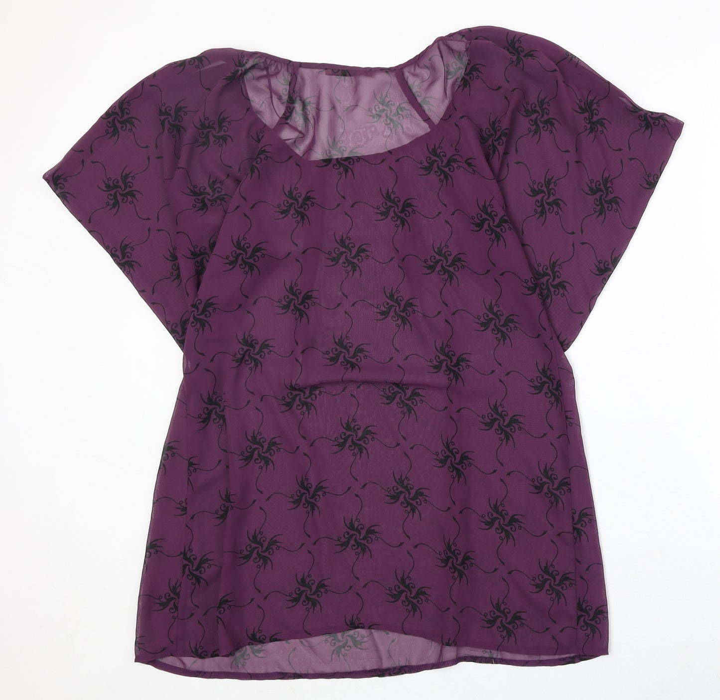 George Womens Purple Geometric Polyester Basic Blouse Size 12 Boat Neck