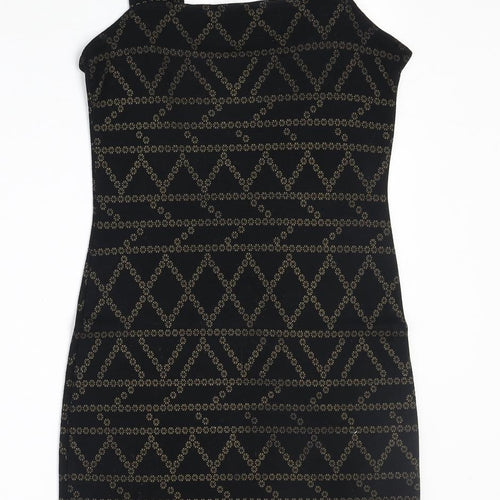 H&M Womens Black Geometric Viscose Bodycon Size S Square Neck Pullover