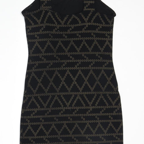 H&M Womens Black Geometric Viscose Bodycon Size S Square Neck Pullover
