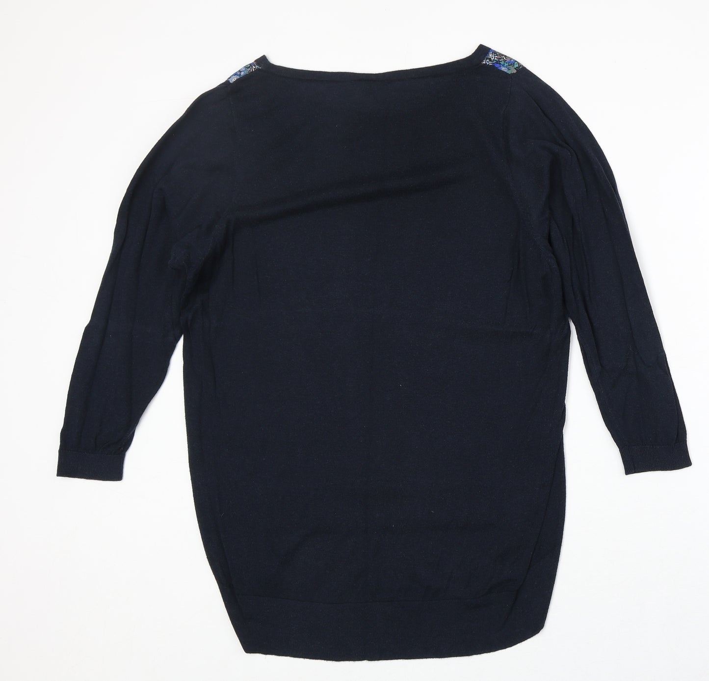 Warehouse Womens Blue Boat Neck Floral Viscose Pullover Jumper Size 10