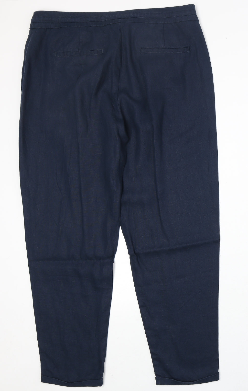 Monsoon Womens Blue Linen Carrot Trousers Size 14 Regular Zip
