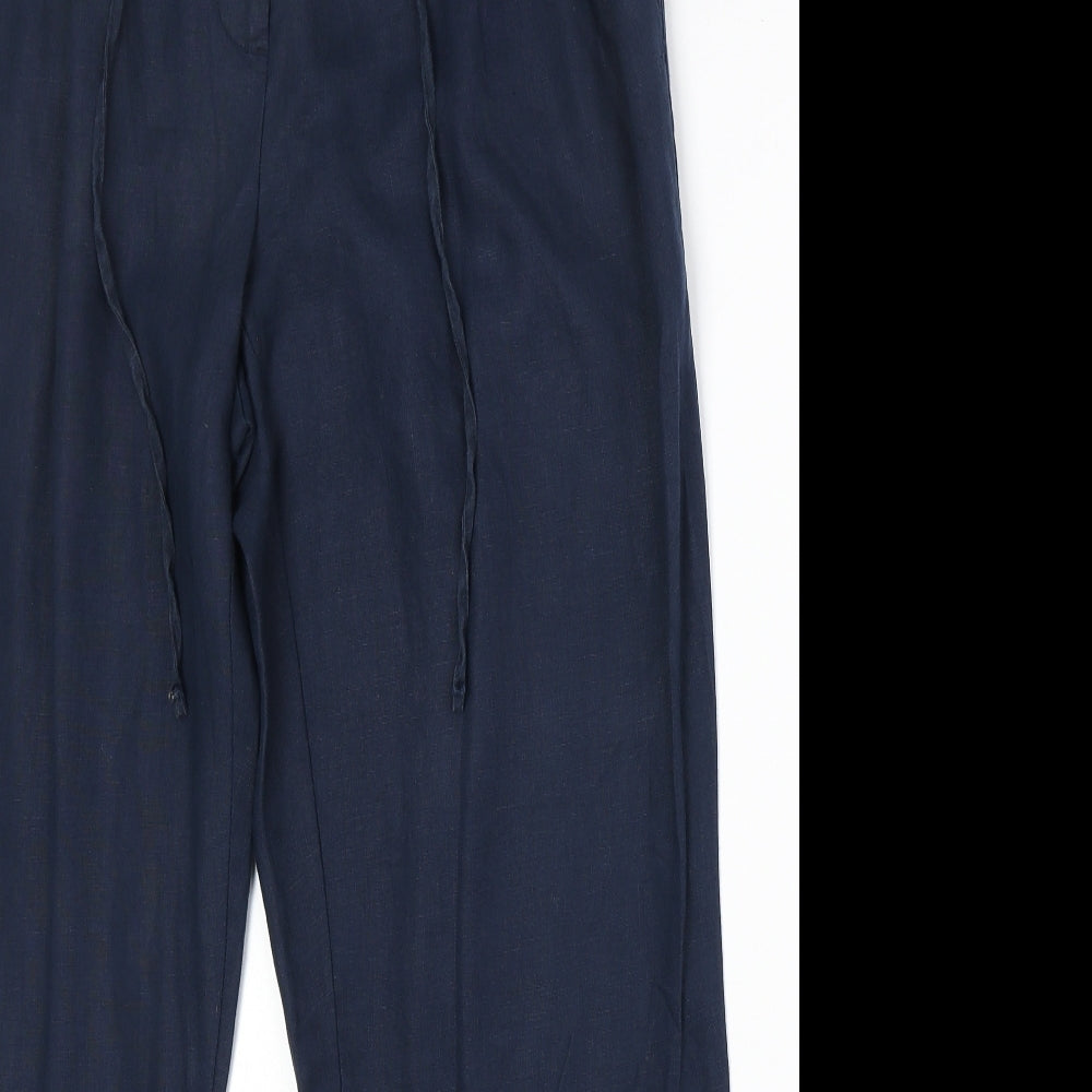 Monsoon Womens Blue Linen Carrot Trousers Size 14 Regular Zip