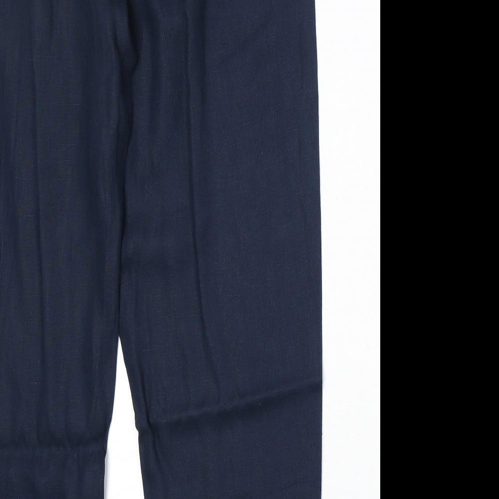 Monsoon Womens Blue Linen Carrot Trousers Size 14 Regular Zip