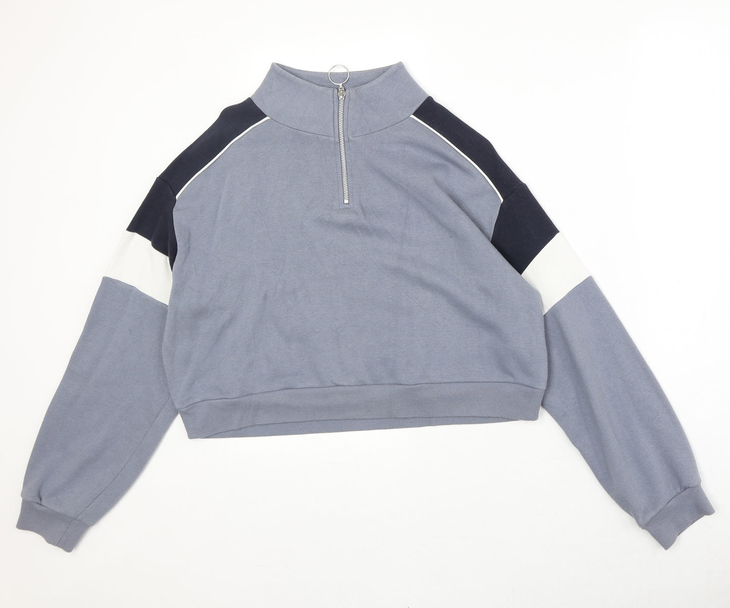 Divided by H&M Womens Blue Colourblock Cotton Pullover Sweatshirt Size M Zip
