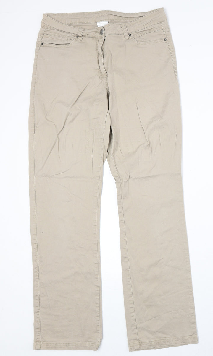 Up Fashion Womens Beige Cotton Straight Jeans Size 30 in Regular Zip