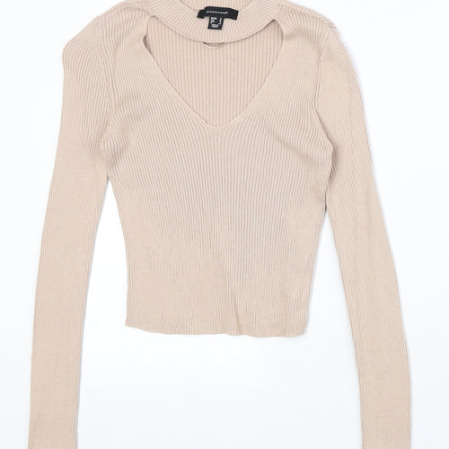 Atmosphere Womens Beige Mock Neck 100% Cotton Pullover Jumper Size 8 - Cut Out Detail