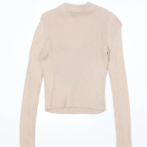 Atmosphere Womens Beige Mock Neck 100% Cotton Pullover Jumper Size 8 - Cut Out Detail