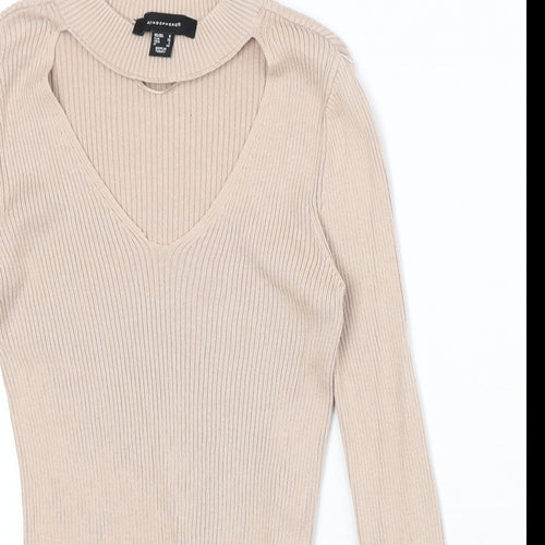 Atmosphere Womens Beige Mock Neck 100% Cotton Pullover Jumper Size 8 - Cut Out Detail
