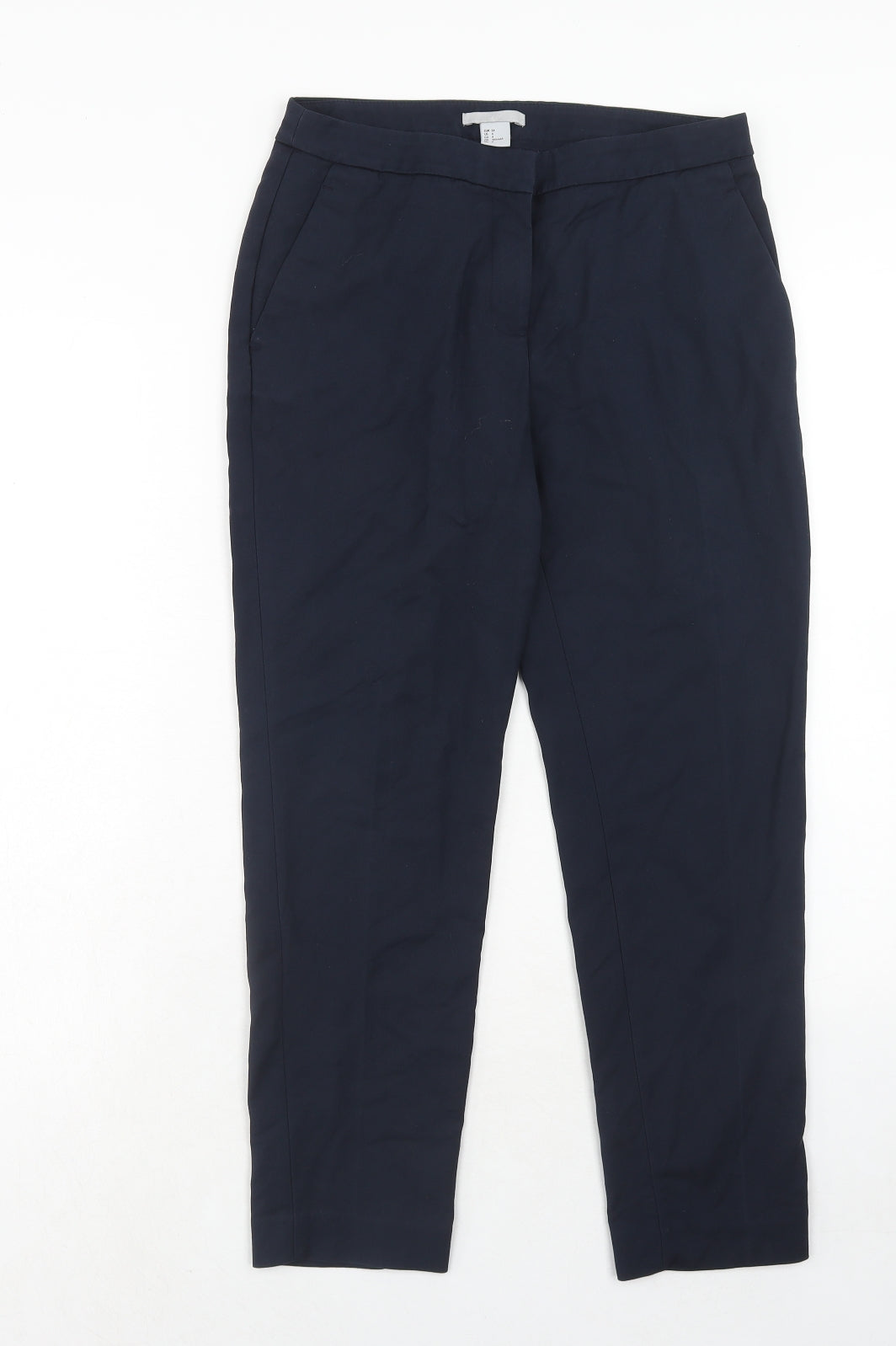 H&M Womens Blue Cotton Chino Trousers Size 6 Regular Hook & Eye