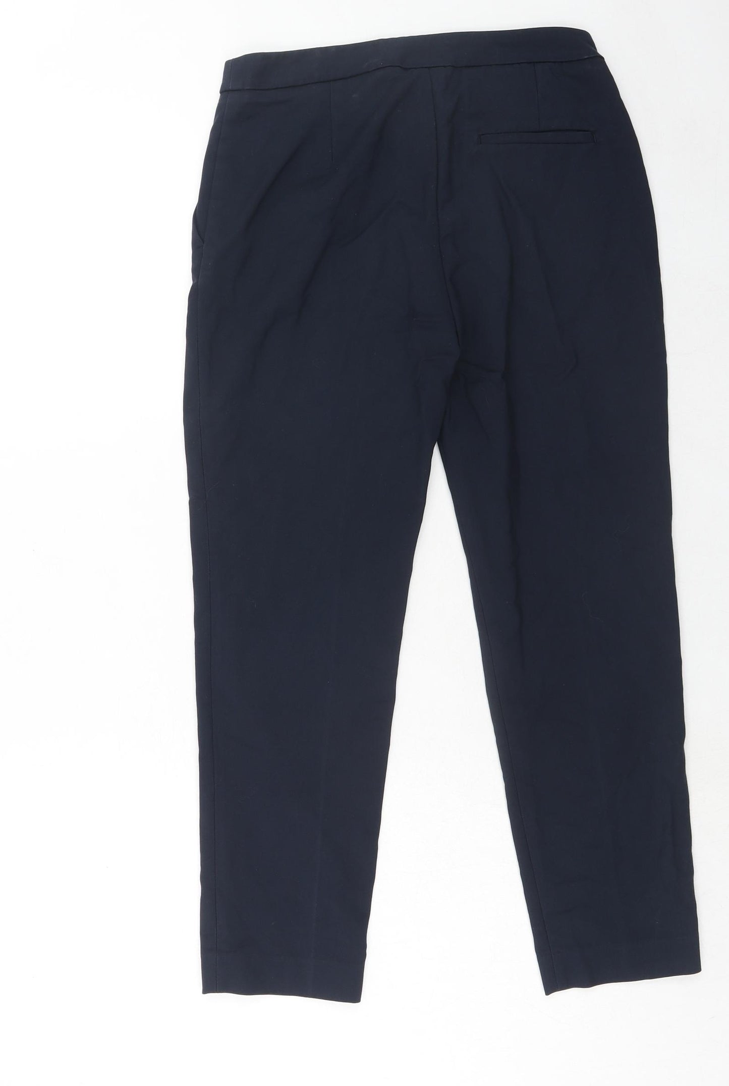 H&M Womens Blue Cotton Chino Trousers Size 6 Regular Hook & Eye