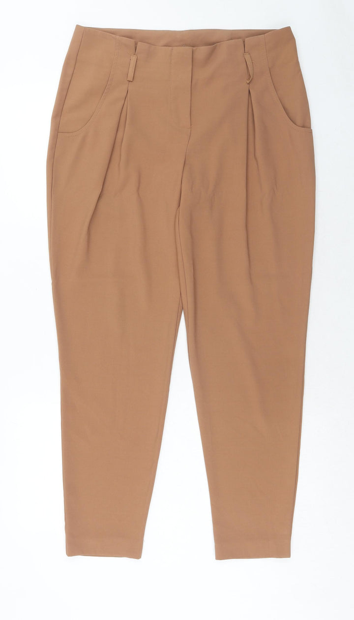 New Look Womens Brown Polyester Trousers Size 12 Regular Hook & Eye