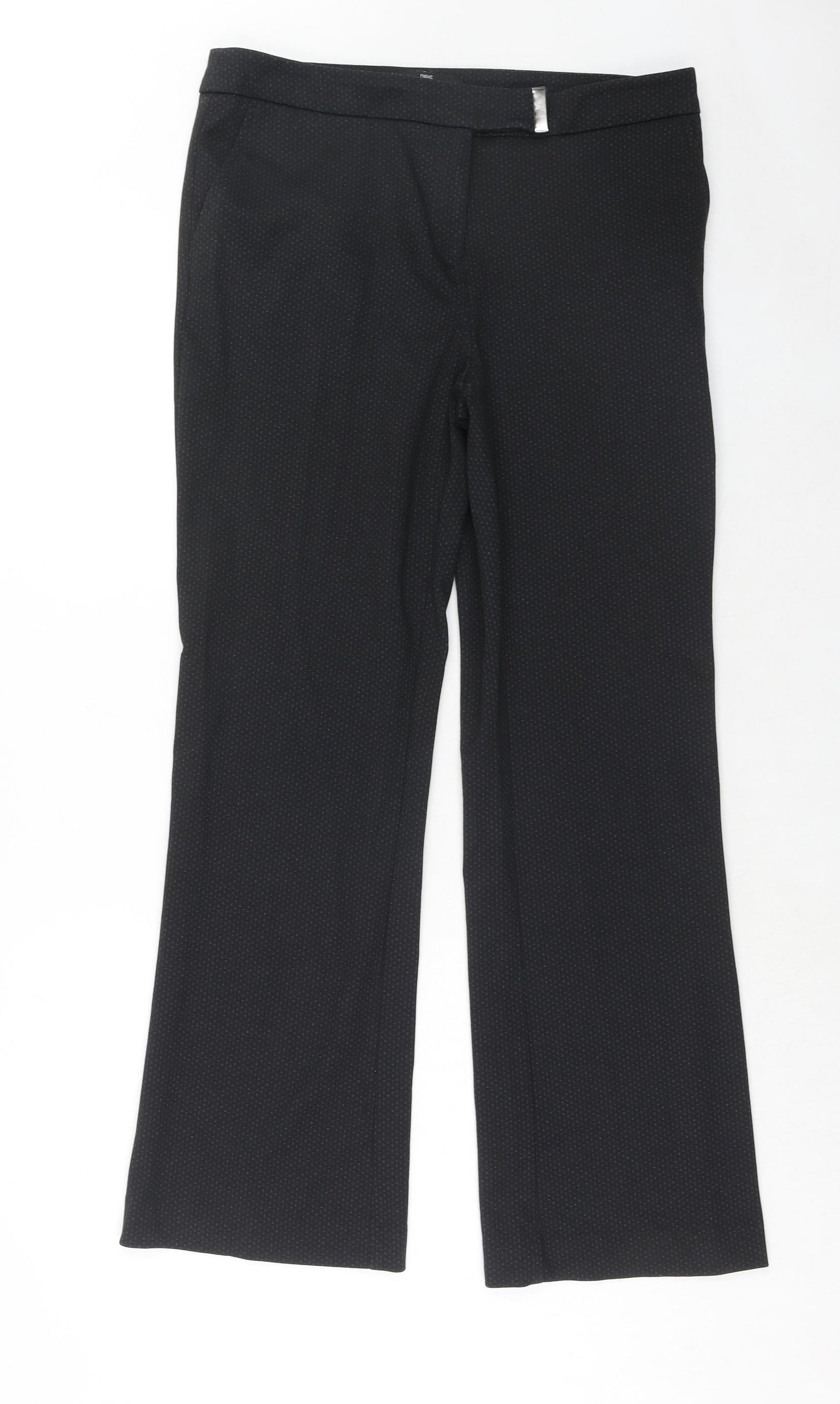 NEXT Womens Black Geometric Polyester Trousers Size 12 Regular Hook & Eye