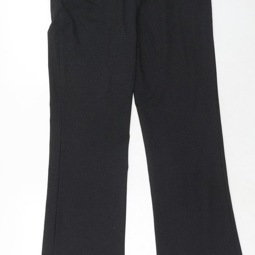 NEXT Womens Black Geometric Polyester Trousers Size 12 Regular Hook & Eye