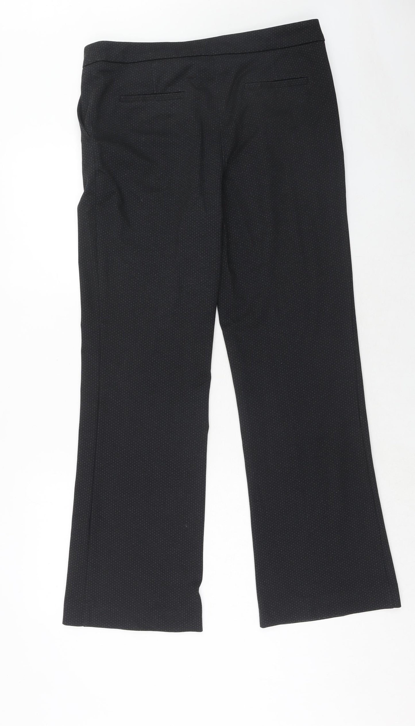 NEXT Womens Black Geometric Polyester Trousers Size 12 Regular Hook & Eye