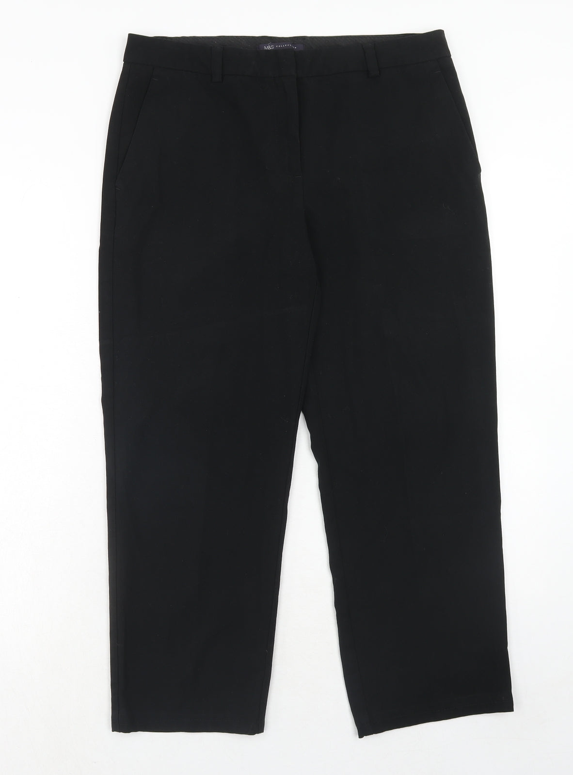 Marks and Spencer Womens Black Polyester Trousers Size 12 Regular Hook & Eye