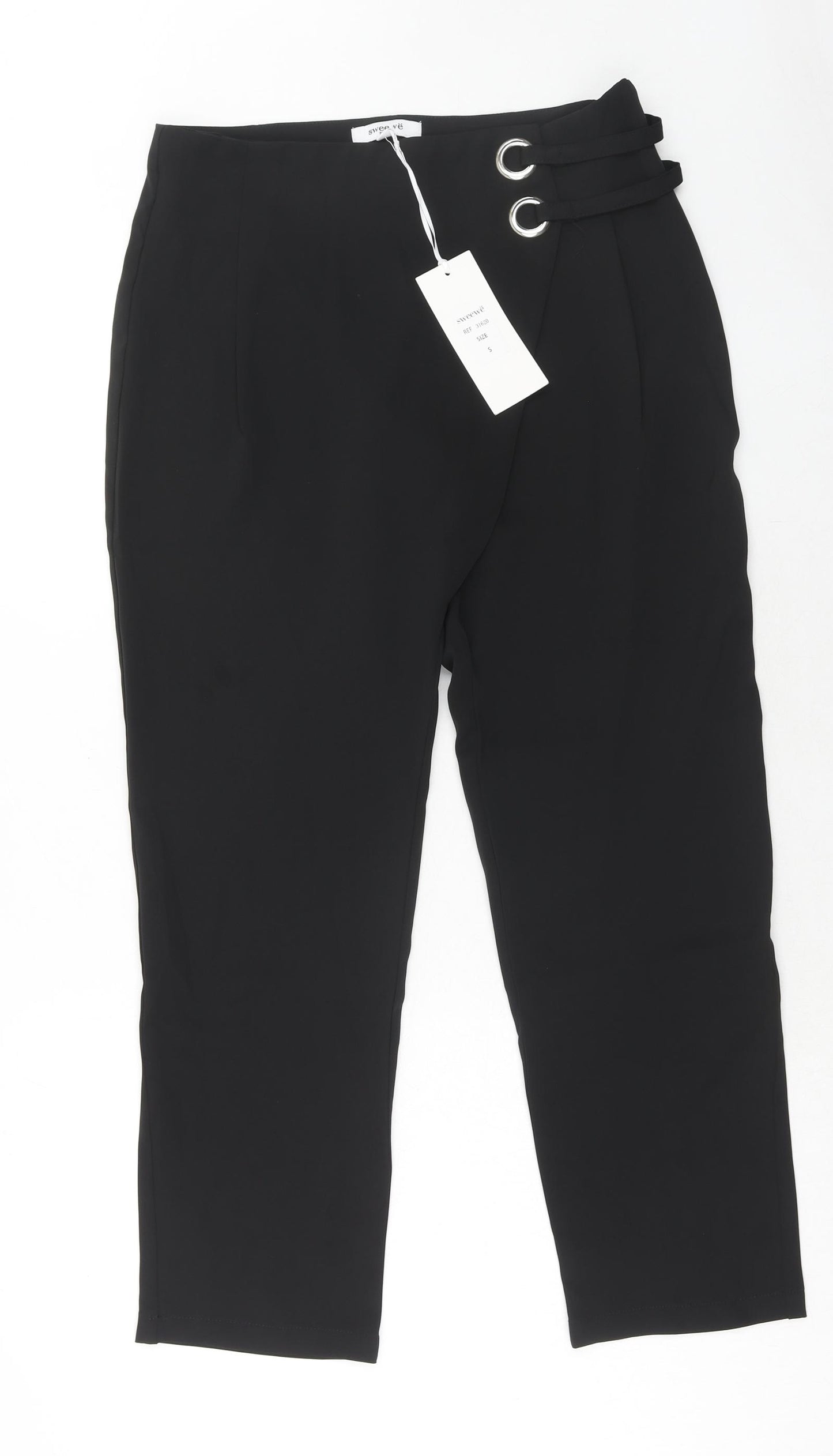 Sweewe Womens Black Polyester Trousers Size S Regular Zip - Eyelet Detail