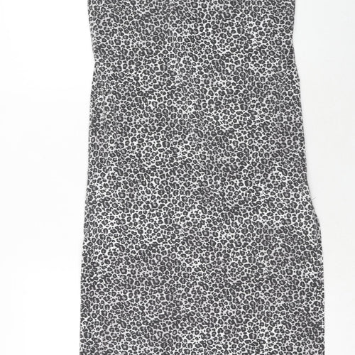PRETTYLITTLETHING Womens Grey Animal Print Polyester Slip Dress Size 10 V-Neck Pullover - Leopard Pattern