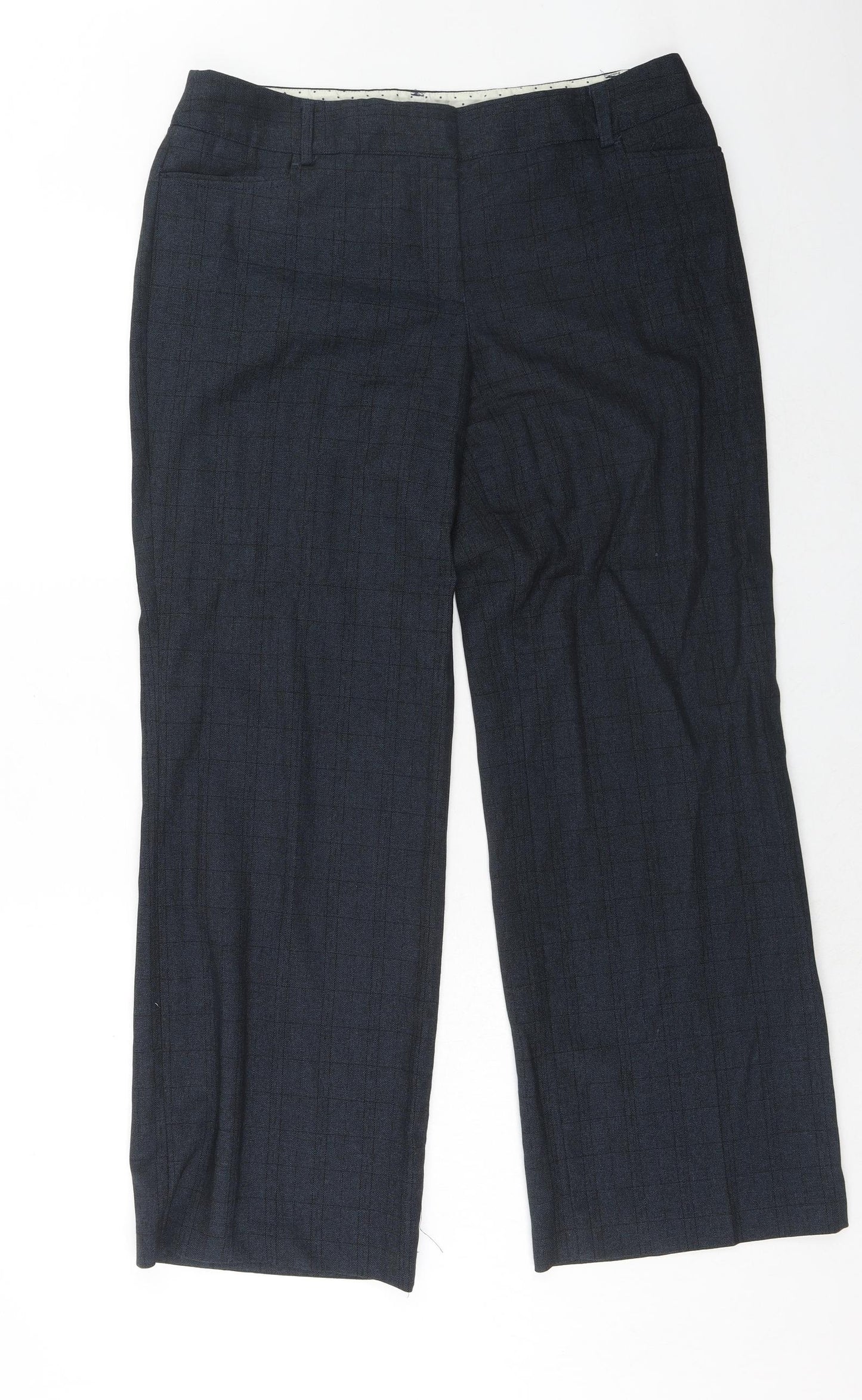 NEXT Womens Blue Check Polyester Dress Pants Trousers Size 16 Regular Hook & Eye