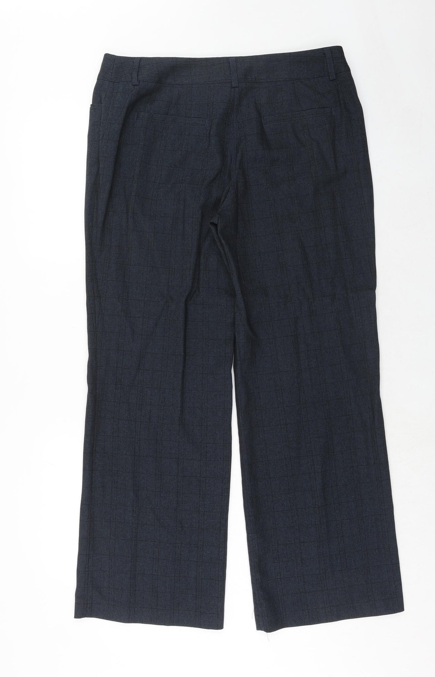 NEXT Womens Blue Check Polyester Dress Pants Trousers Size 16 Regular Hook & Eye