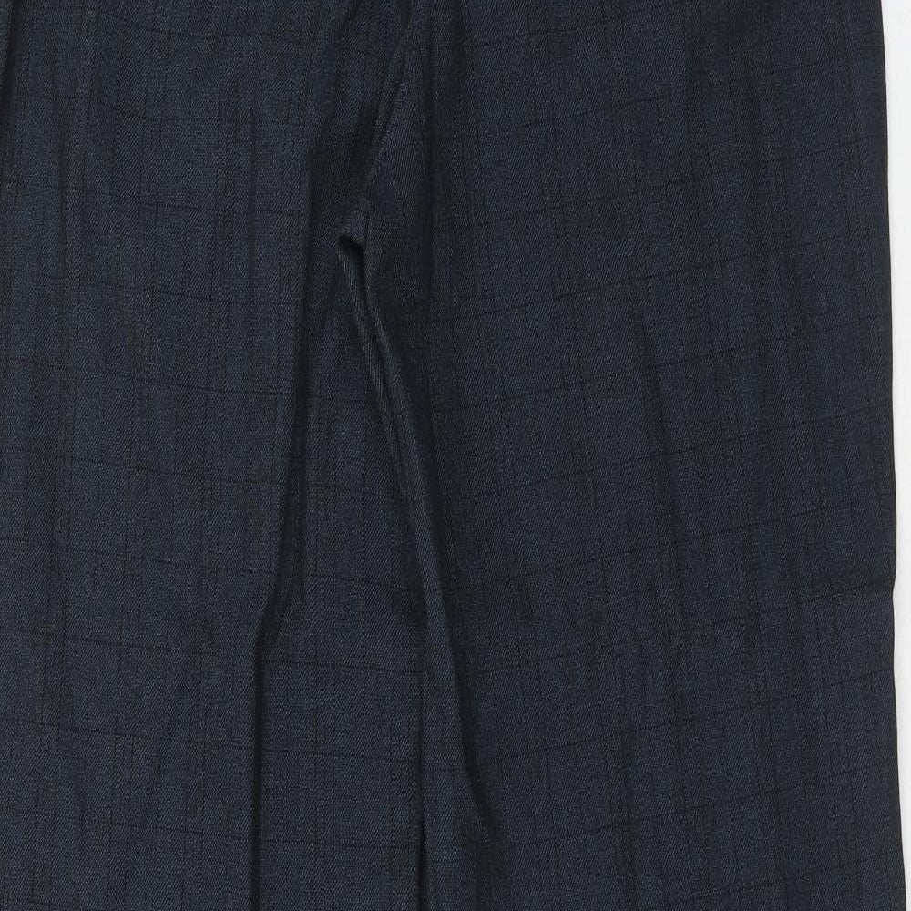 NEXT Womens Blue Check Polyester Dress Pants Trousers Size 16 Regular Hook & Eye