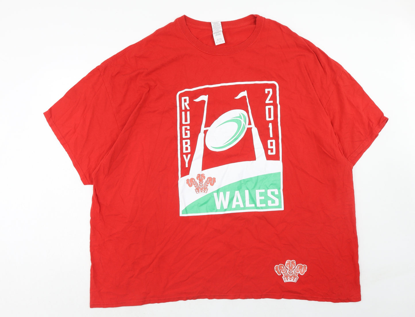 Gildan Mens Red Cotton T-Shirt Size 4XL Round Neck - Size 5XL Wales Rugby