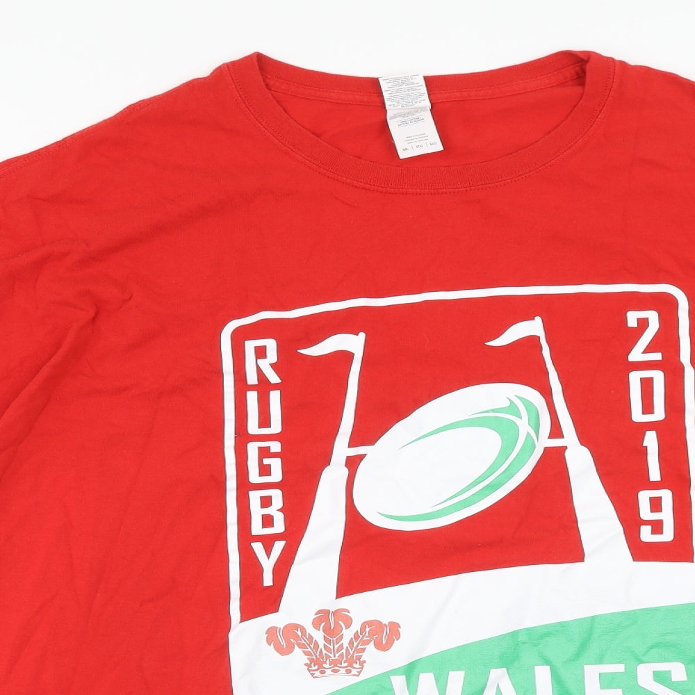 Gildan Mens Red Cotton T-Shirt Size 4XL Round Neck - Size 5XL Wales Rugby