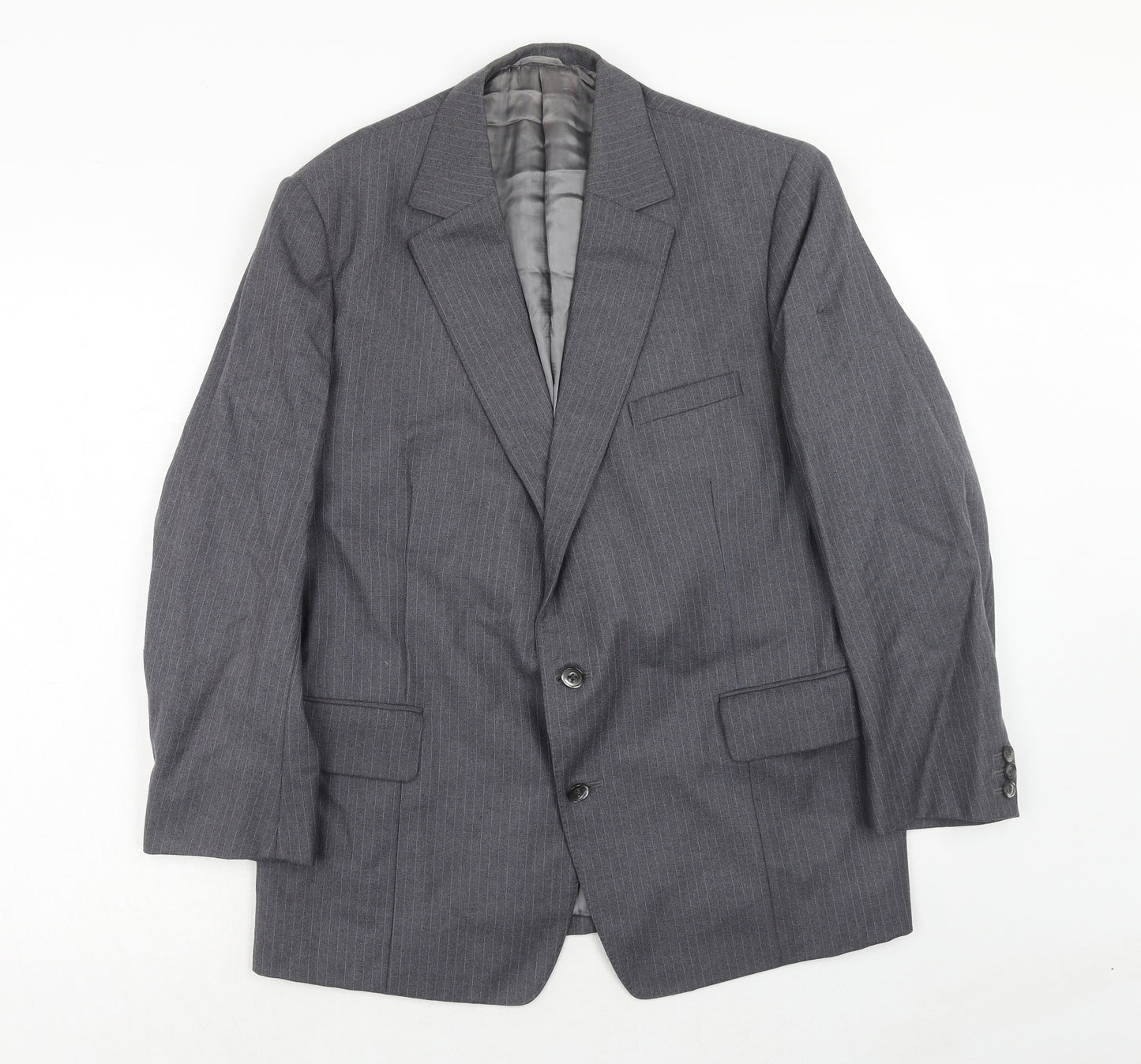 Barney Goodman Mens Grey Striped Polyester Jacket Suit Jacket Size 40 Regular