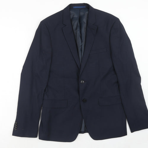 Topman Mens Blue Polyester Jacket Suit Jacket Size 40 Regular