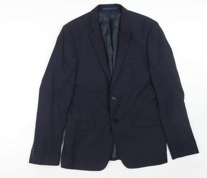 Topman Mens Blue Polyester Jacket Suit Jacket Size 40 Regular
