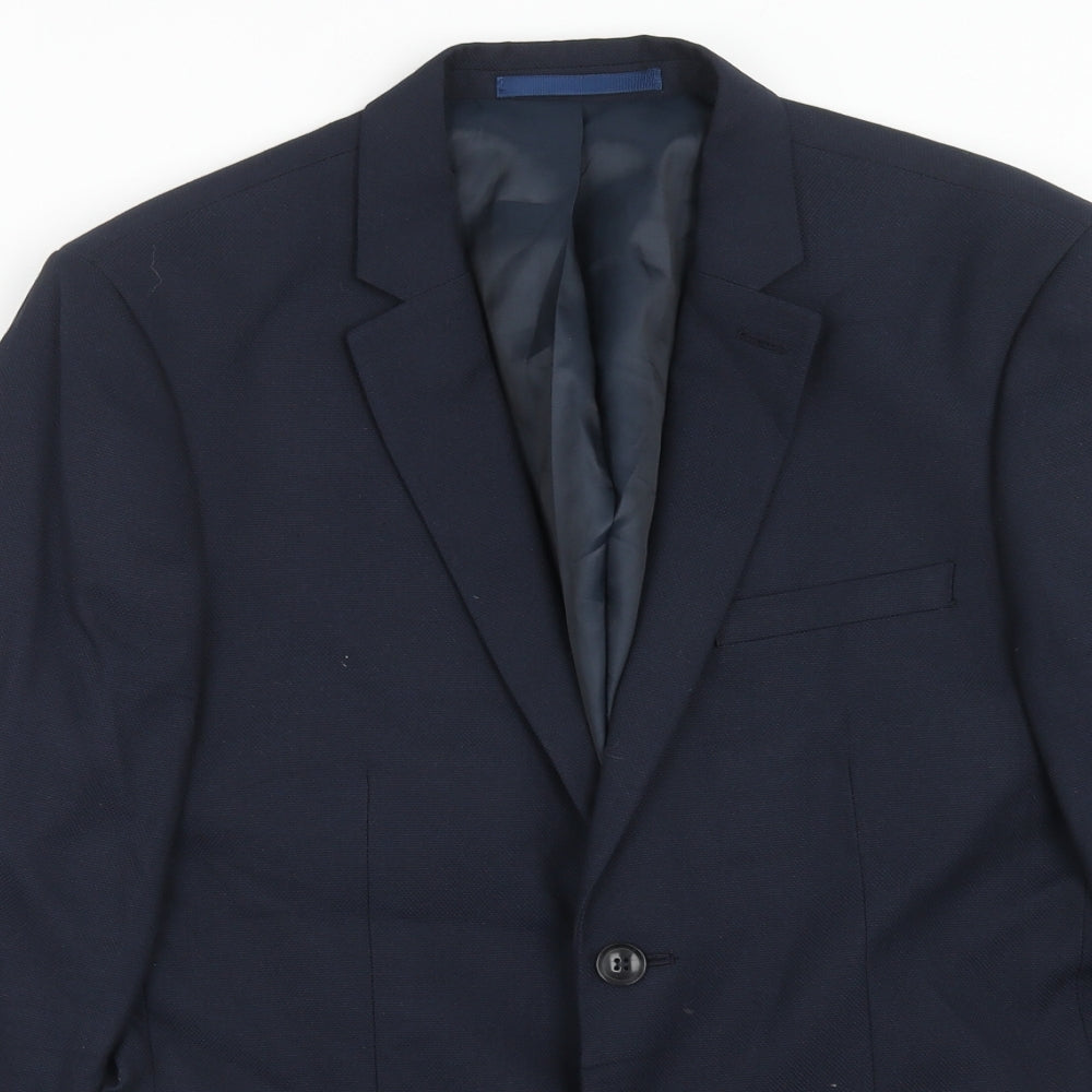 Topman Mens Blue Polyester Jacket Suit Jacket Size 40 Regular