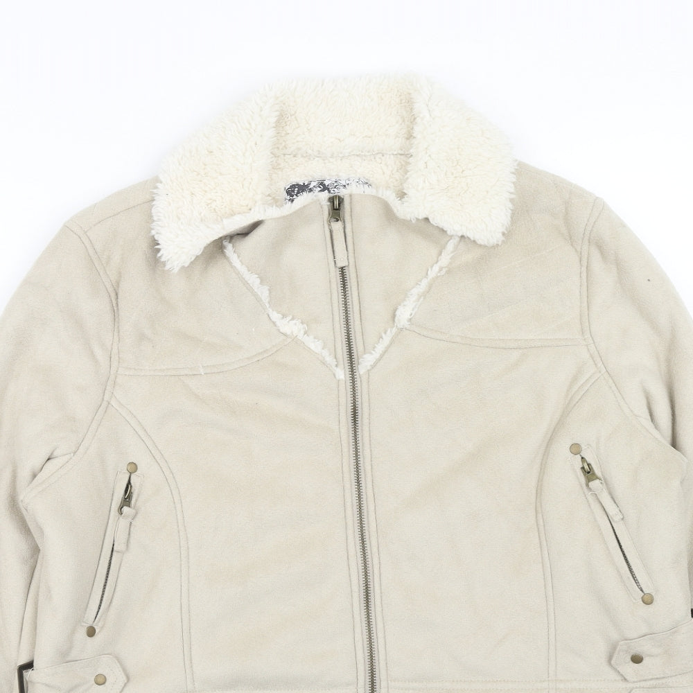 Preworn Womens Beige Biker Jacket Size 16 Zip