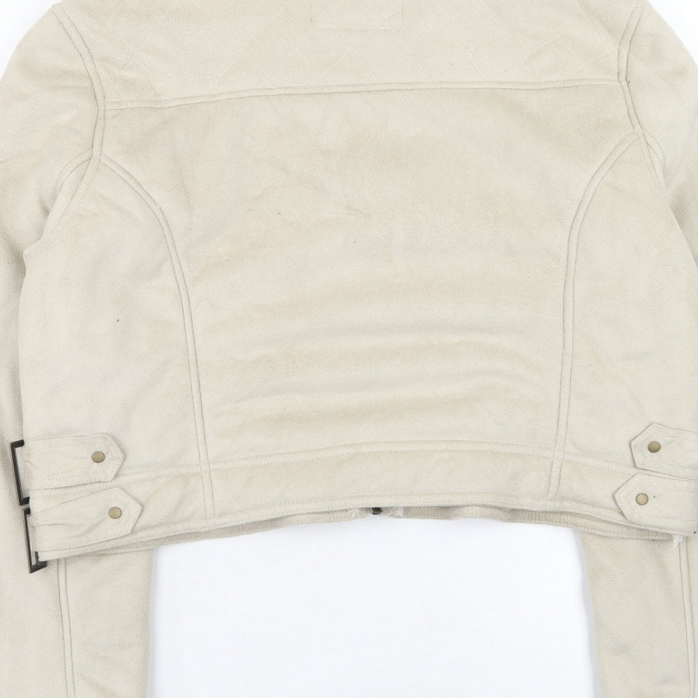 Preworn Womens Beige Biker Jacket Size 16 Zip