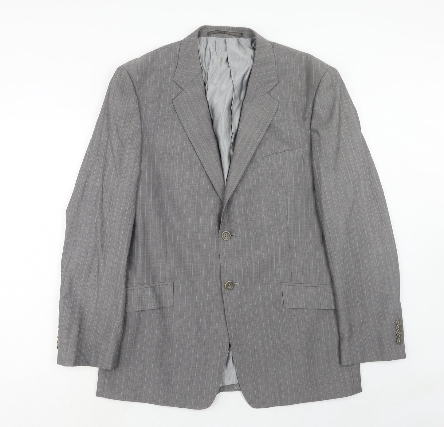 Linea Mens Grey Striped Wool Jacket Suit Jacket Size 42 Regular