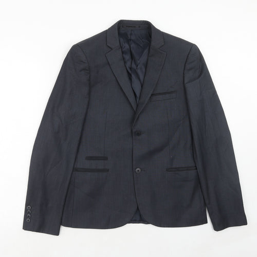 Topman Mens Blue Polyester Jacket Suit Jacket Size 38 Regular