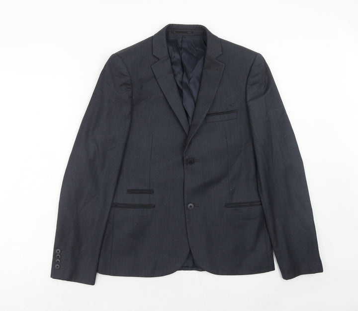 Topman Mens Blue Polyester Jacket Suit Jacket Size 38 Regular